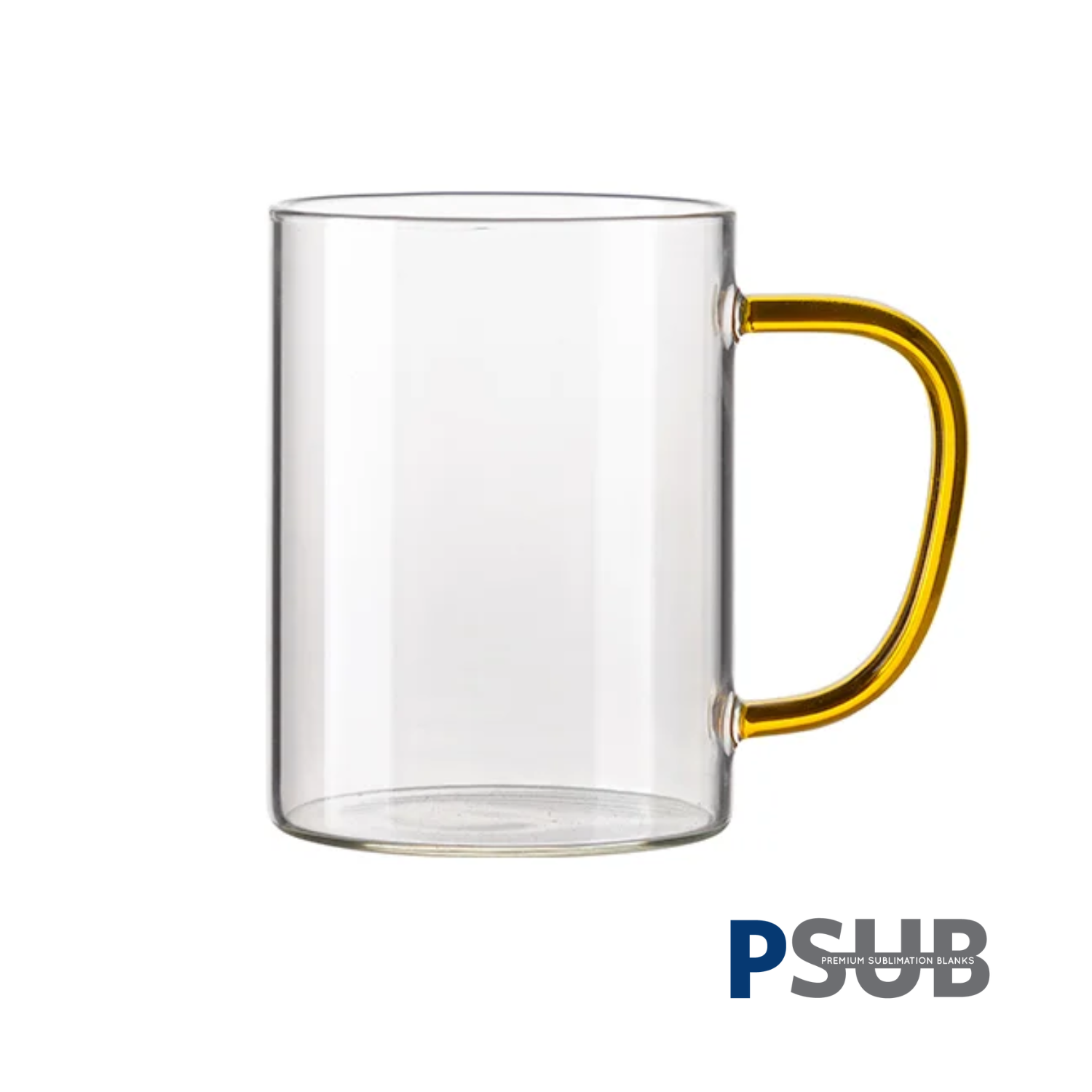 Taza de Vidrio de 15oz - Clear / Transparente con Asa Amarilla