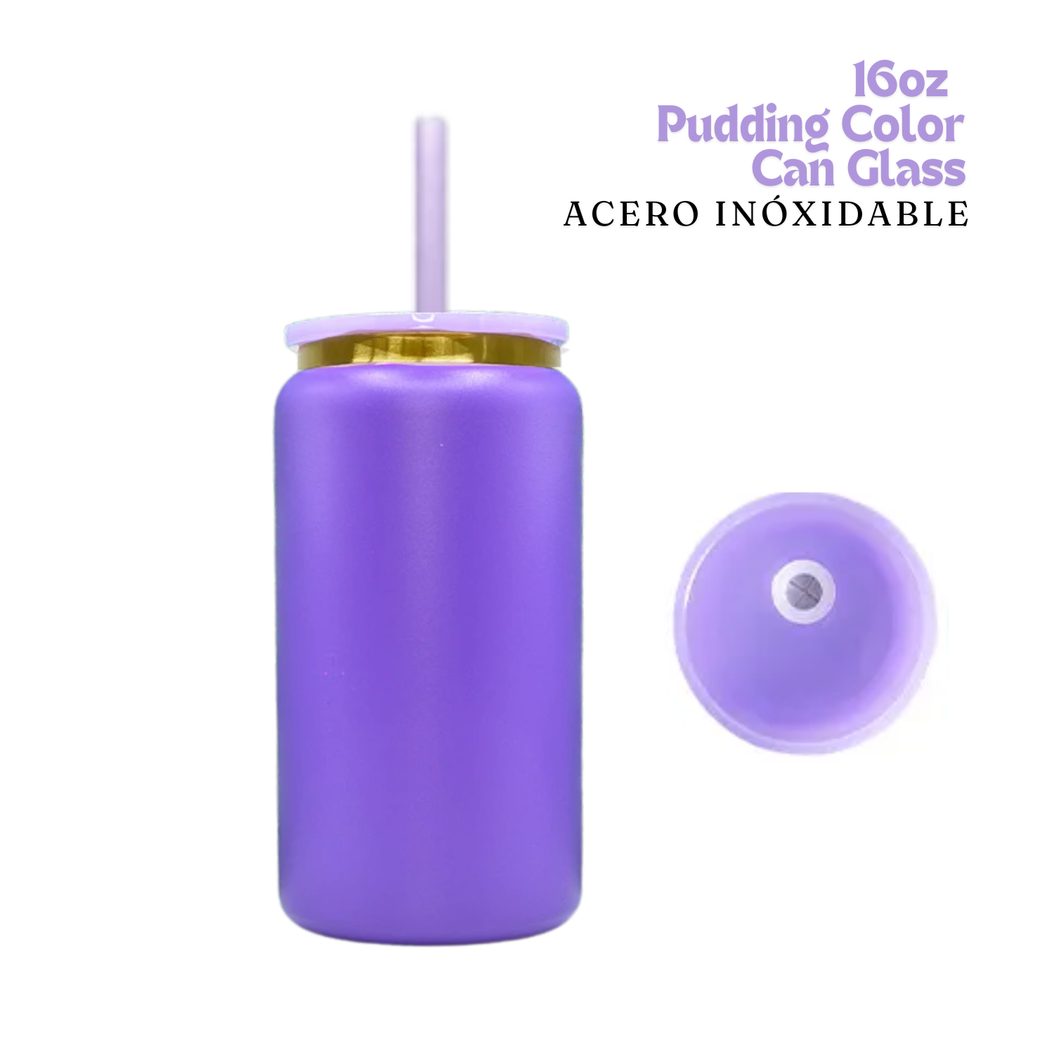 Pudding Color Can Glass | 16oz | Purple | Acero Inox.