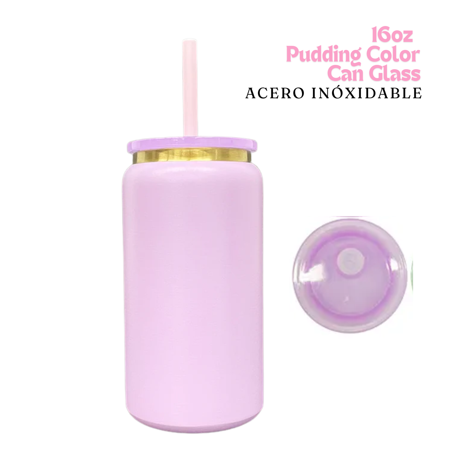 Pudding Color Can | 16oz | Pink | Acero Inox.| Dorado