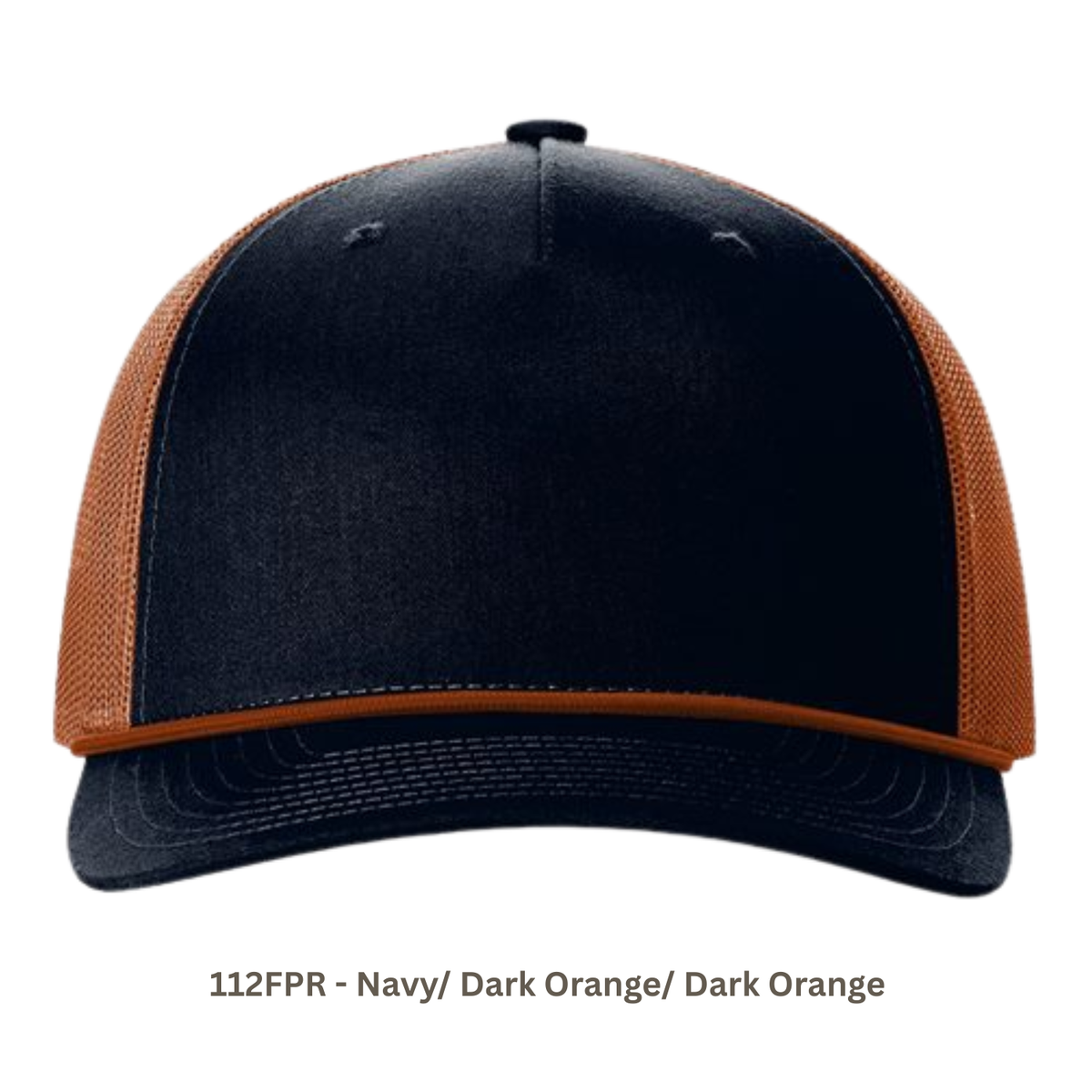 Richardson 112FPR | Five Panel Trucker with Rope Cap | Navy/ Dark Orange/ Dark Orange