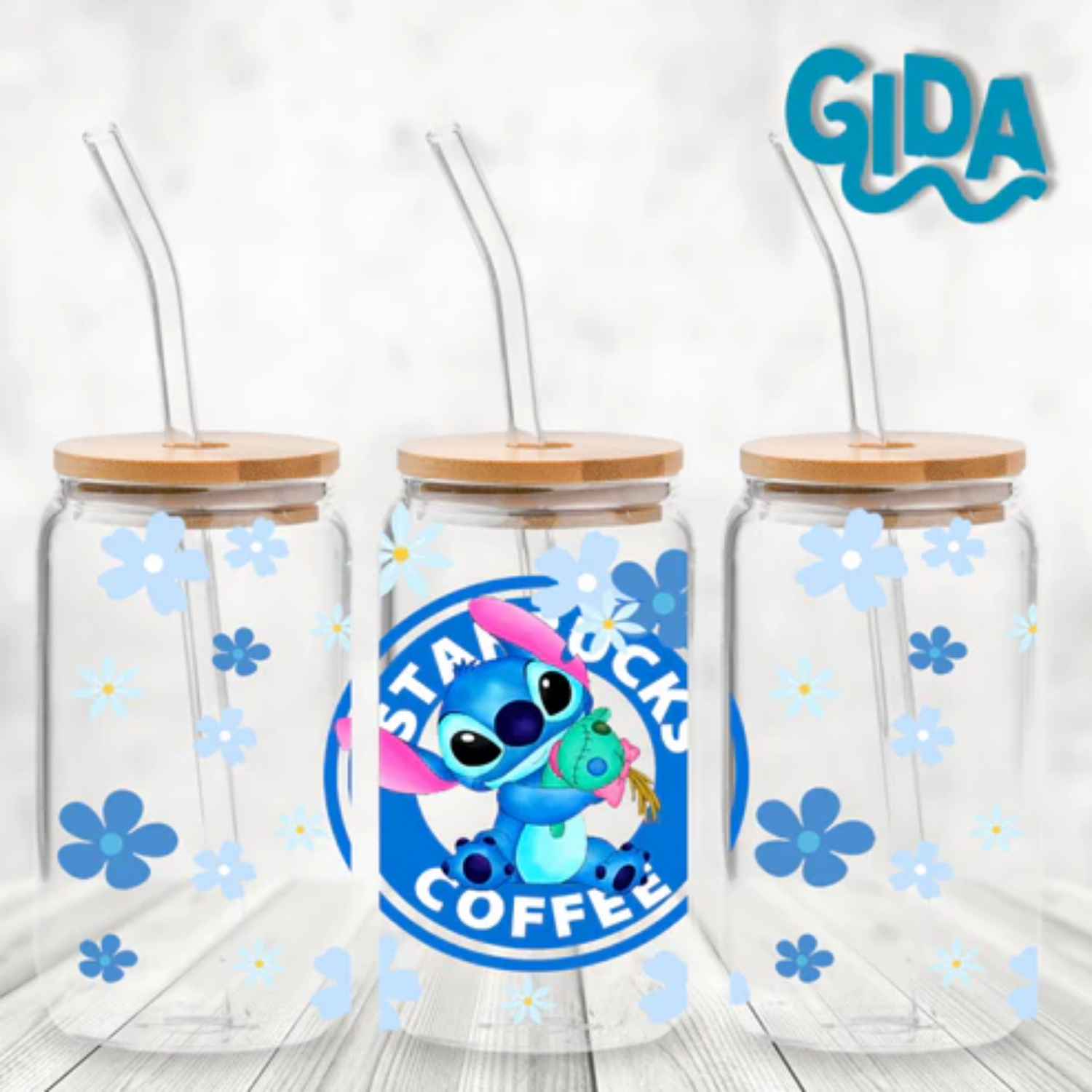 UV DTF Wrap | Blue Logo flowers | 9.5 x 4.33"