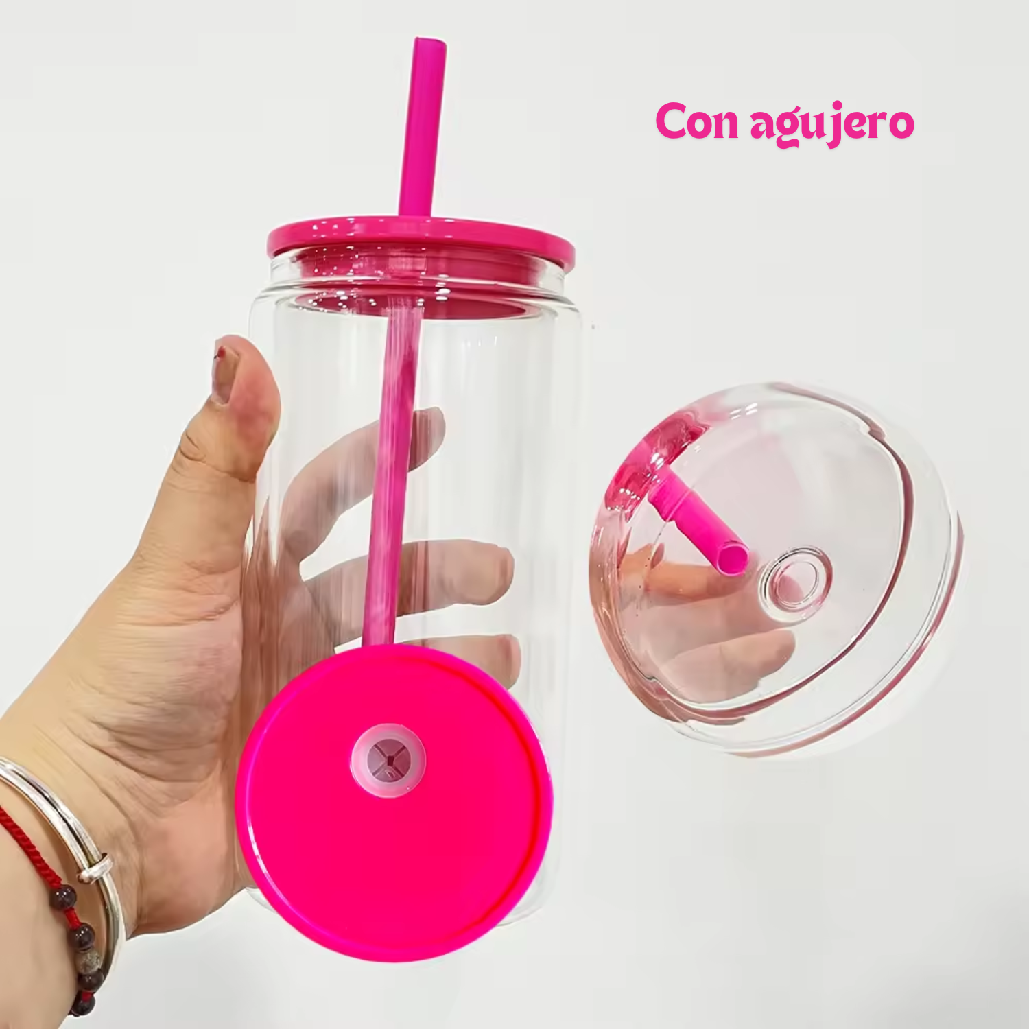 Can Glass Doble Pared para Snowglobes | 12 oz |Tapa Fucsia