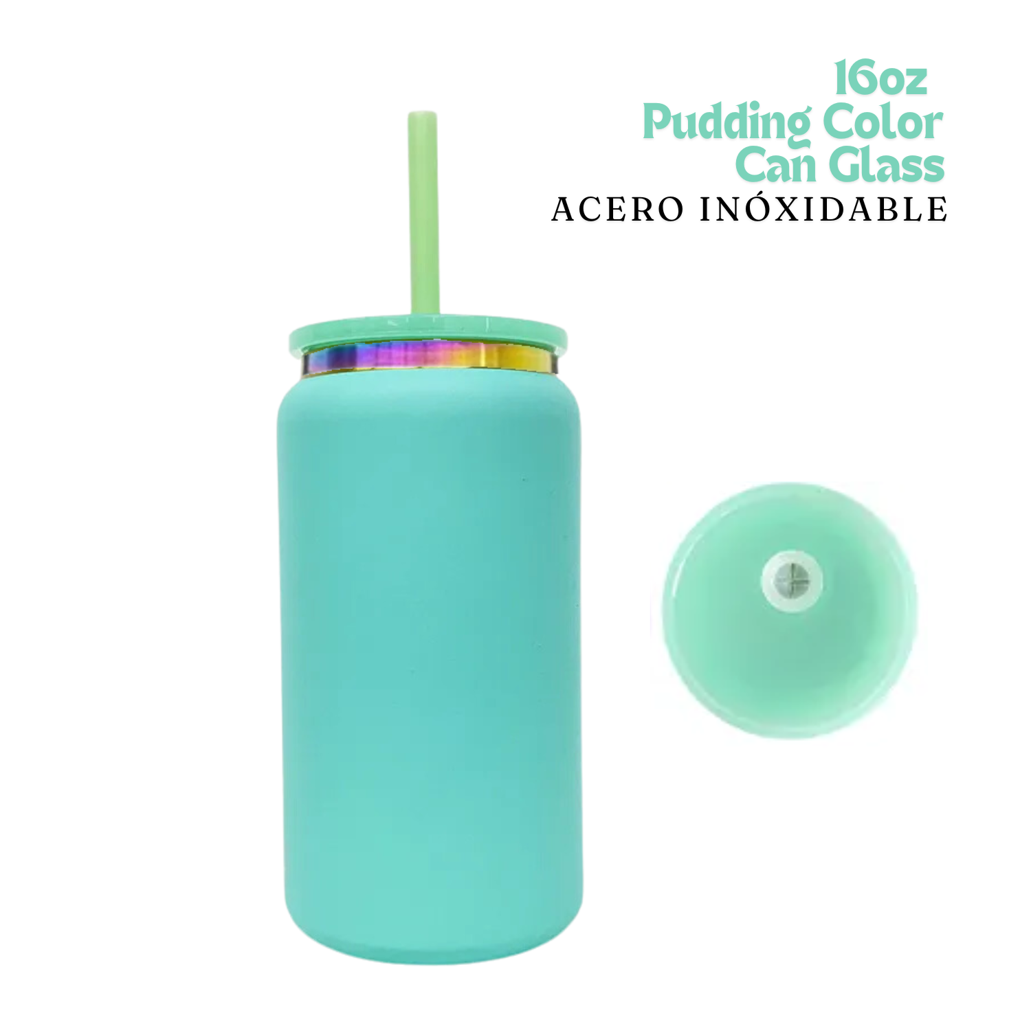 Pudding Color Can Glass | 16oz | Menta | Acero Inox. - R