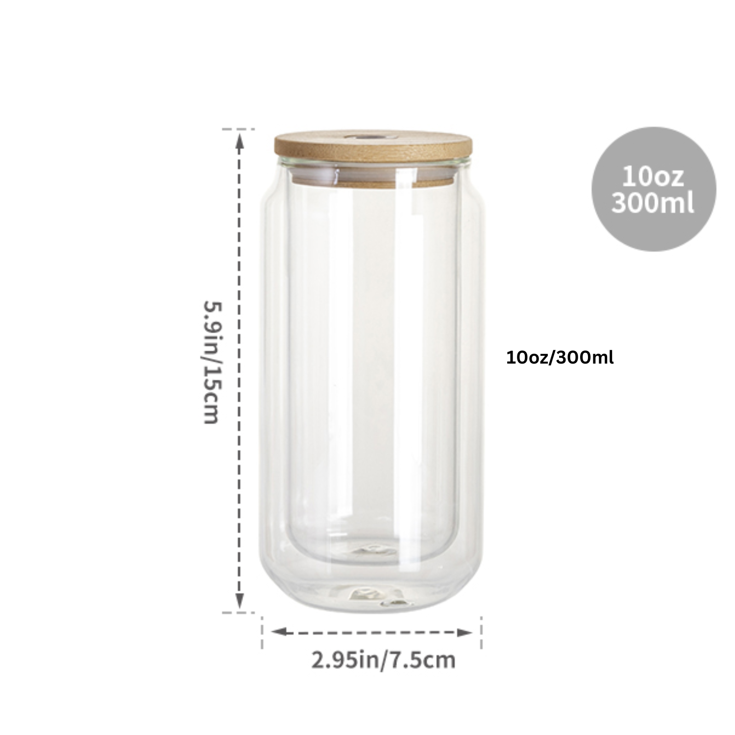Can Glass Doble Pared para Snowglobe | Tapa de bambú y carrizo | Clear | 10oz