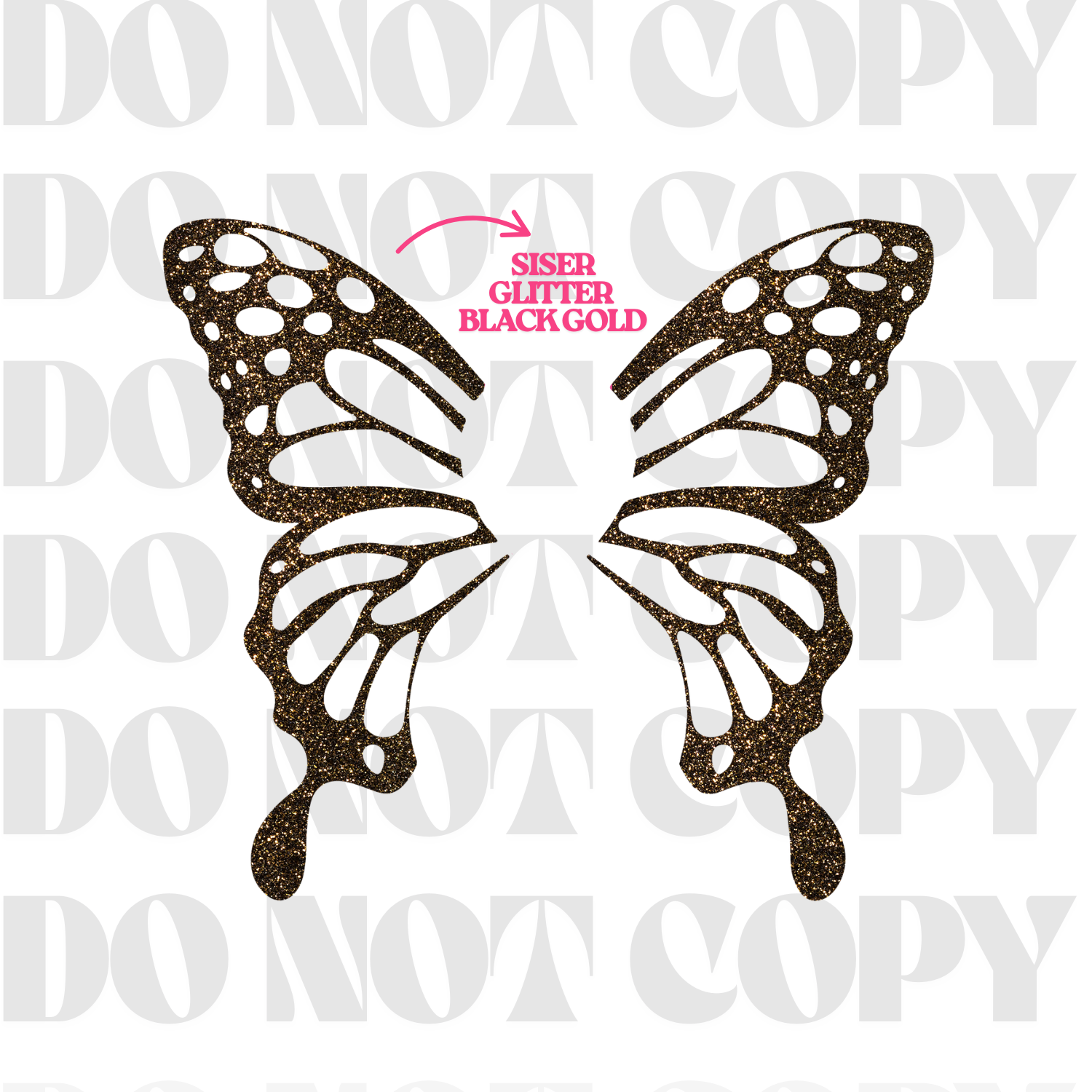 Hybrid DTF | Butterfly | Glitter Black Gold