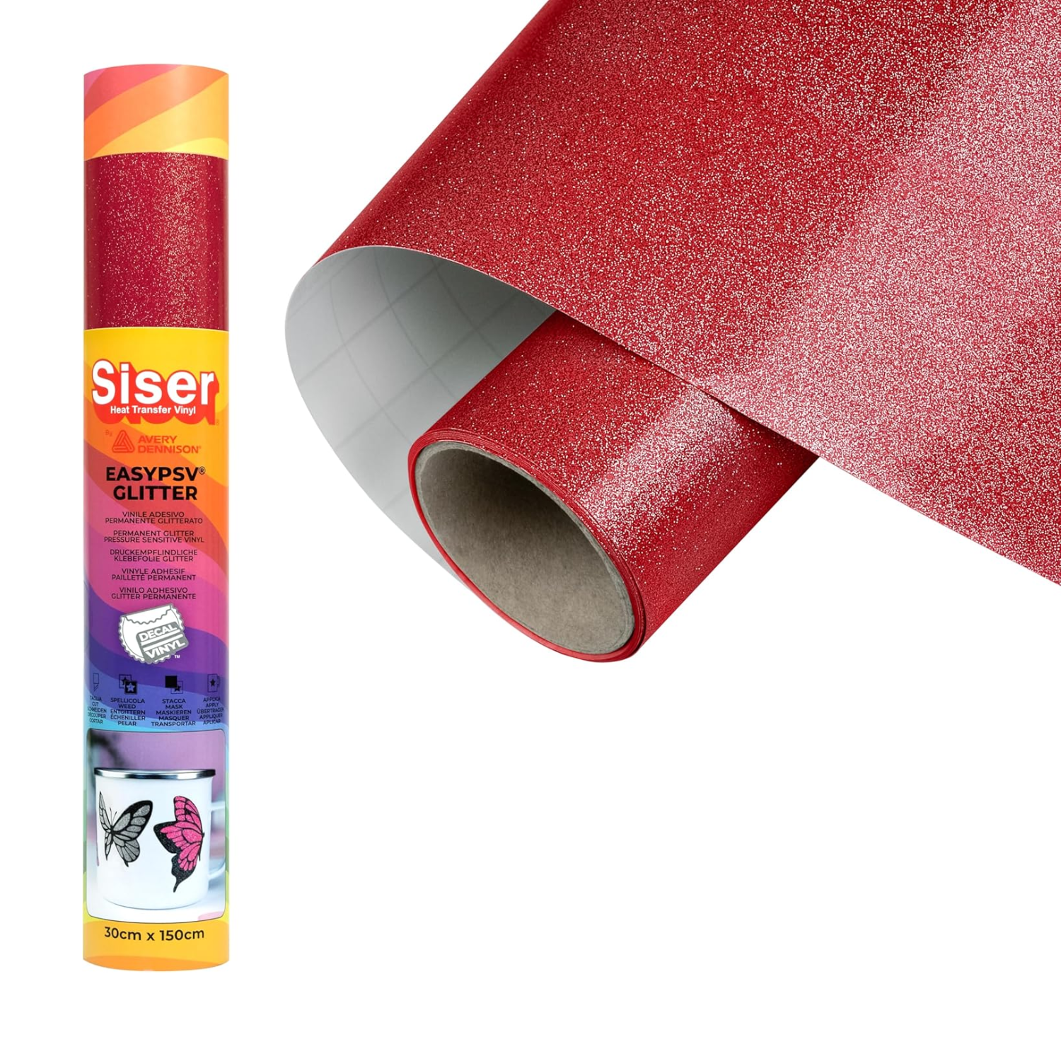 Siser - Vinil Adhesivo | EasyPSV® Glitter | Red | Ancho 12" - Promo Viniles Panamá