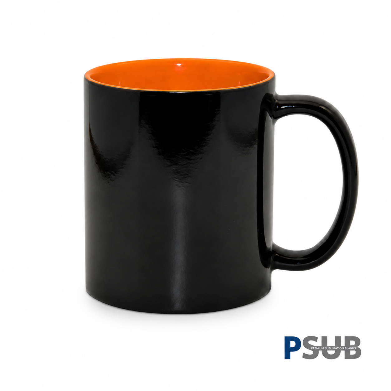 Taza de Cerámica Mágica | Negra con Interior Naranja | 11oz