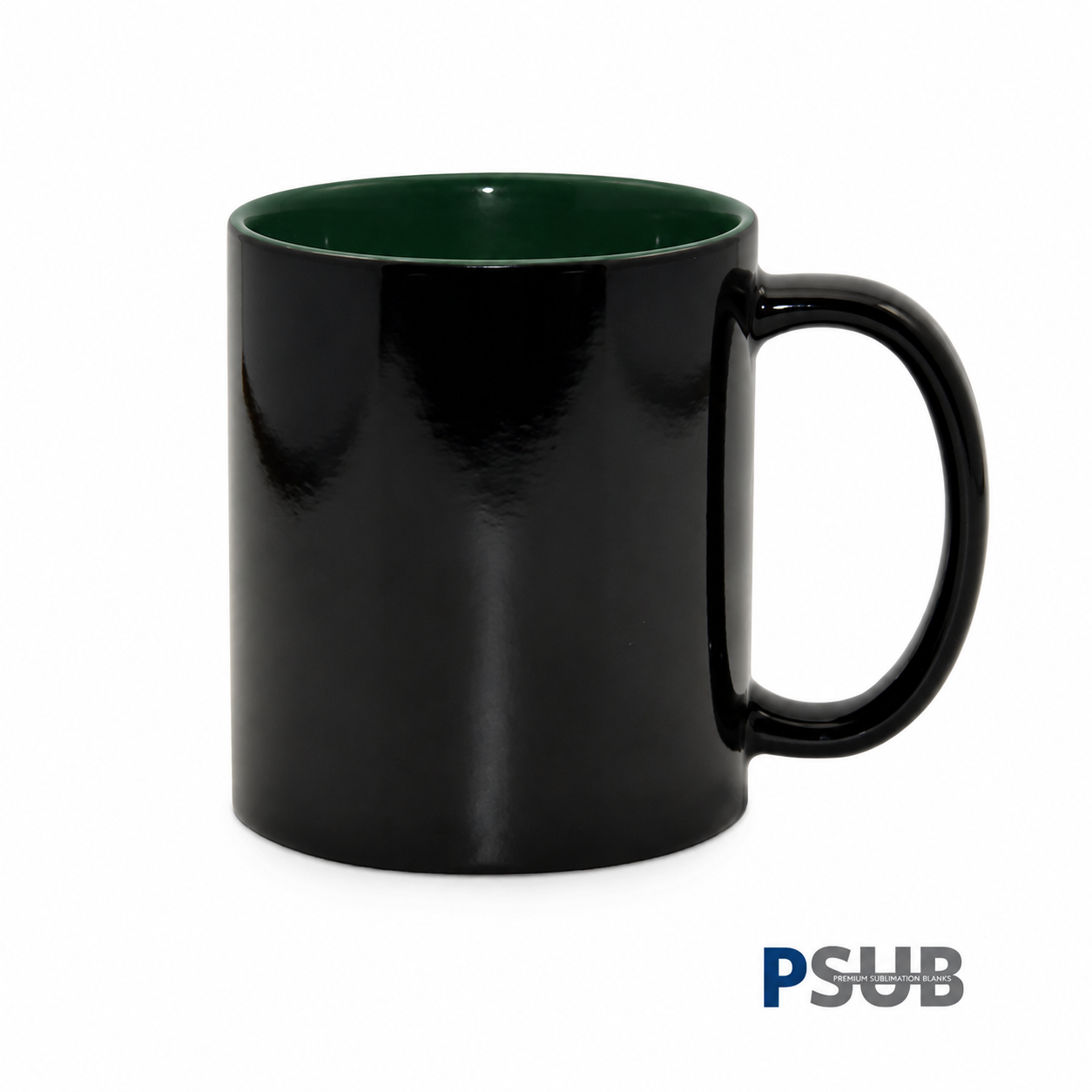 Taza de Cerámica Mágica | Negra con Interior Verde Oscuro | 11oz
