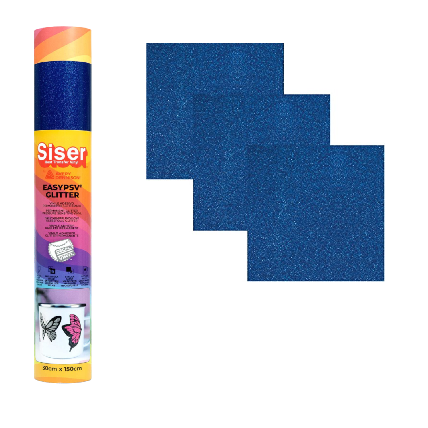 Promo Crafty Vinyls - Vinil Adhesivo | EasyPSV® Glitter | Marine Blue | Ancho 12" - Promo Viniles Panamá