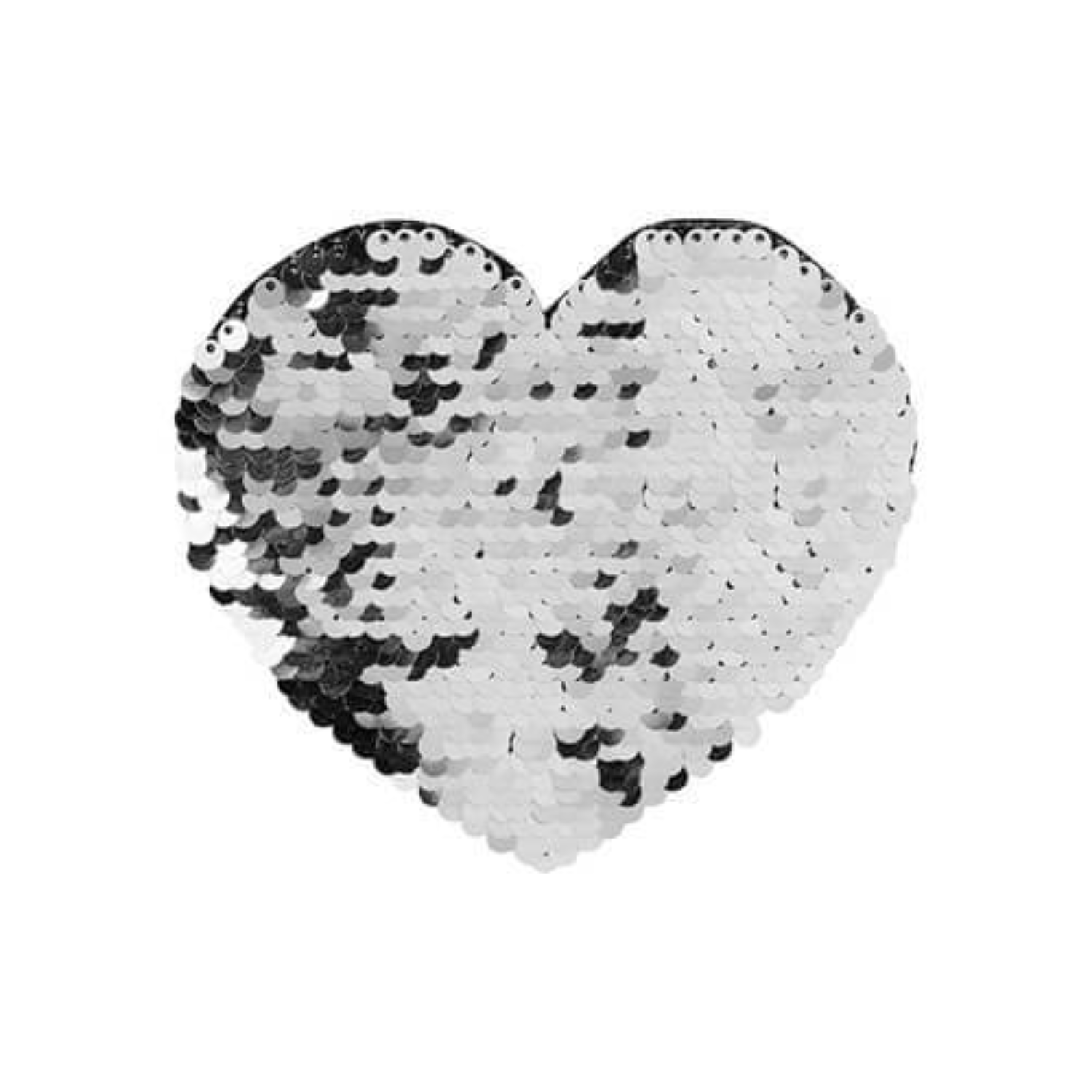 Parche de Lentejuelas | Corazón | Plateado con Blanco | 12 x 10.5 cm