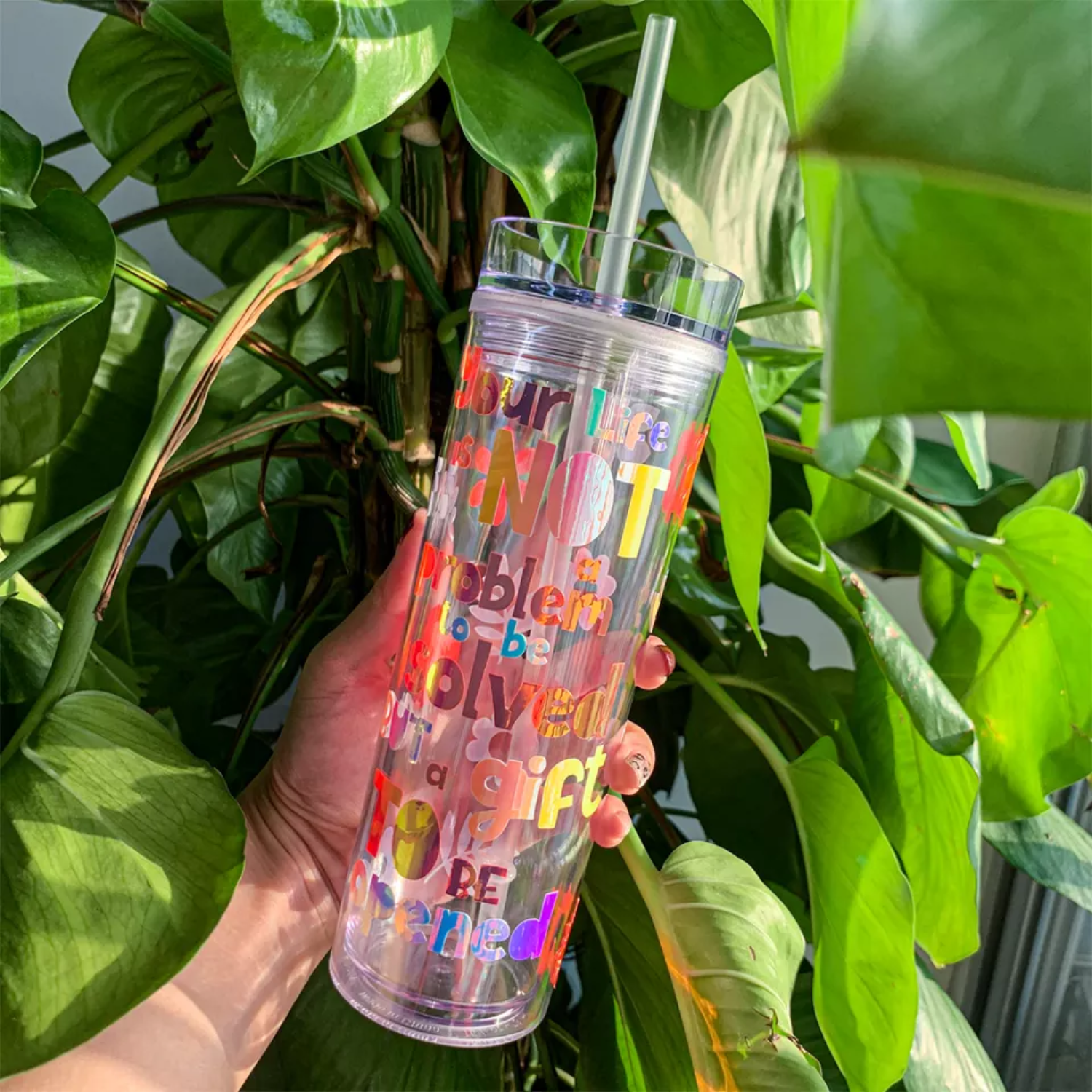 Vaso Skinny con carrizo y tapa | Doble Pared | 16 oz | Clear