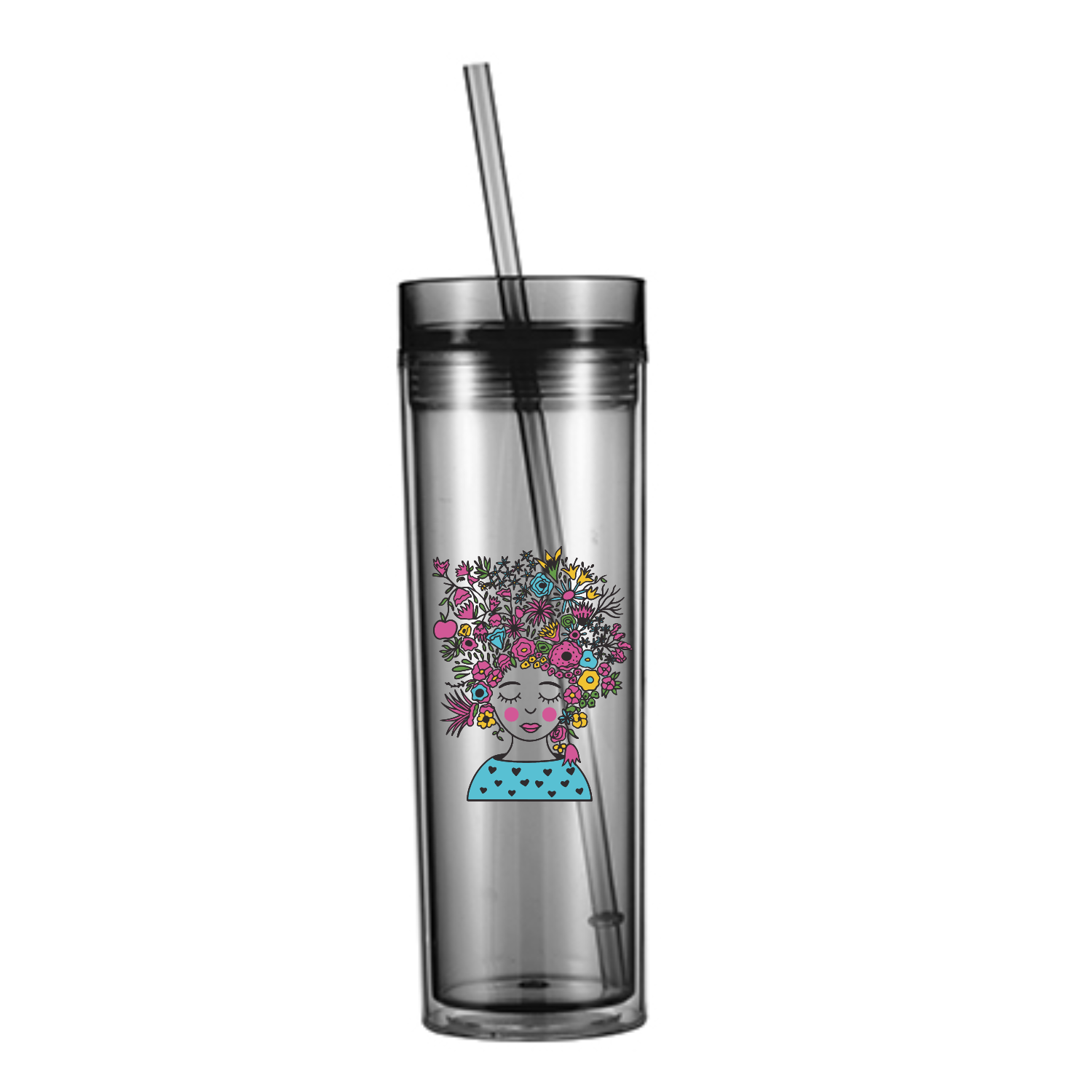 Vaso Skinny con carrizo y tapa | Doble Pared | 16 oz | Gris
