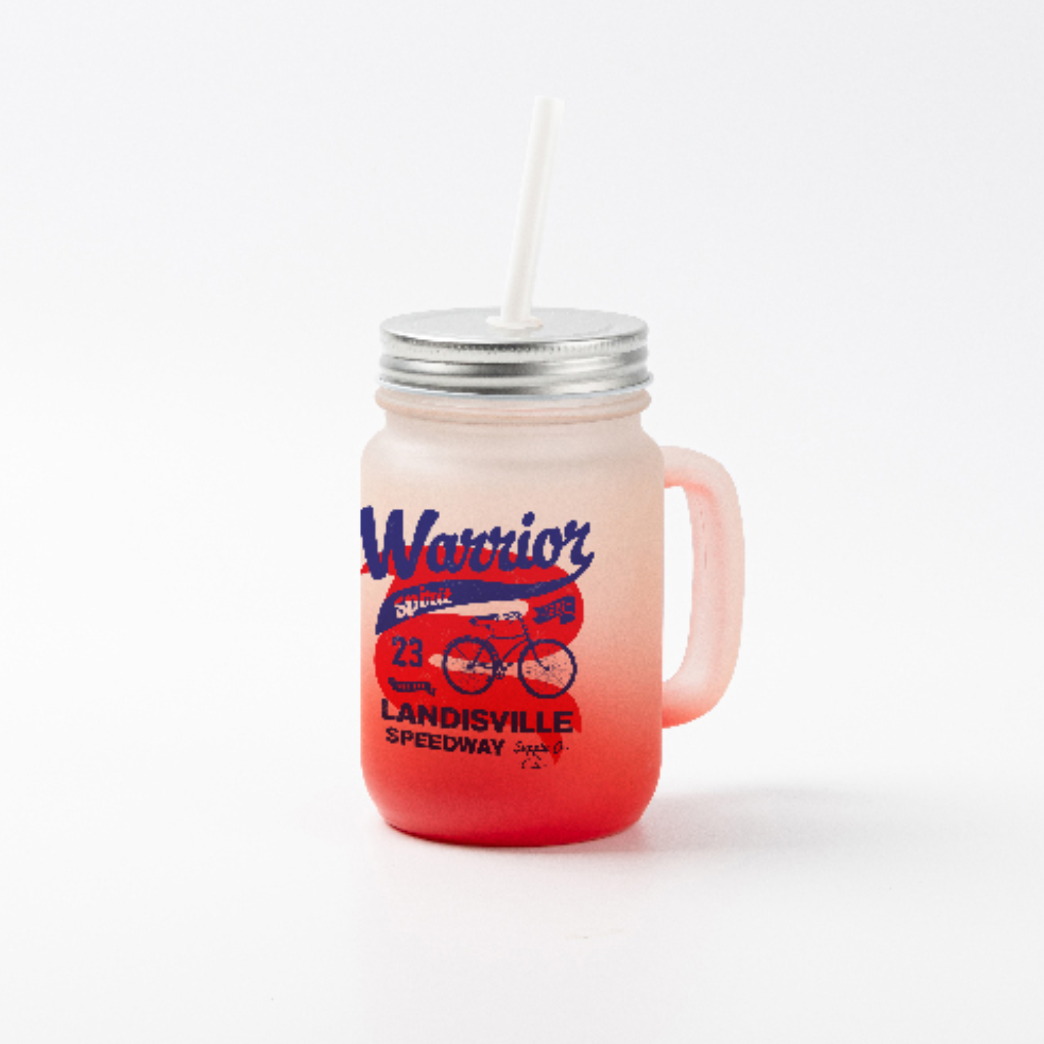 Jarra de Vidrio tipo Mason | Frosted con degradé rojo | 12 oz