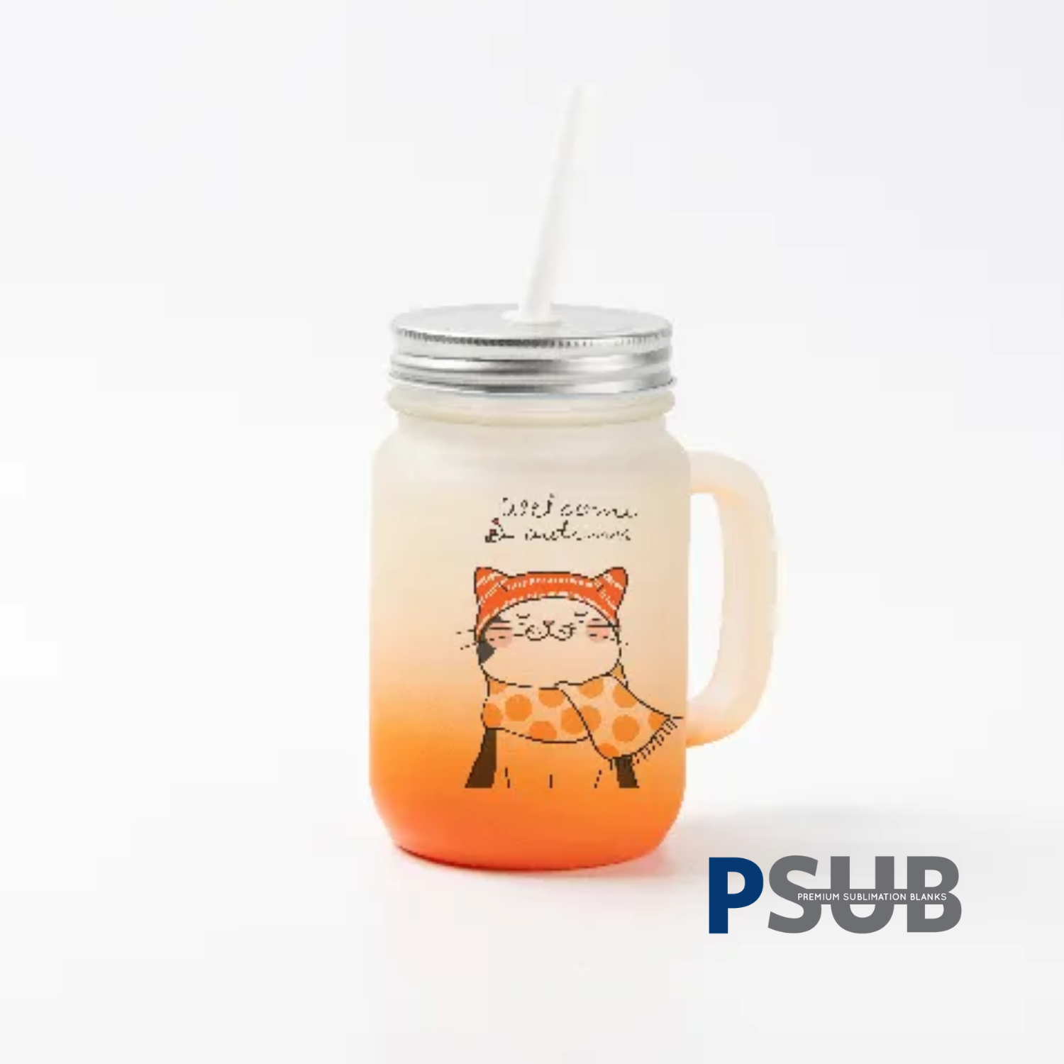Jarra de Vidrio tipo Mason | Frosted con degradé naranja | 12 oz