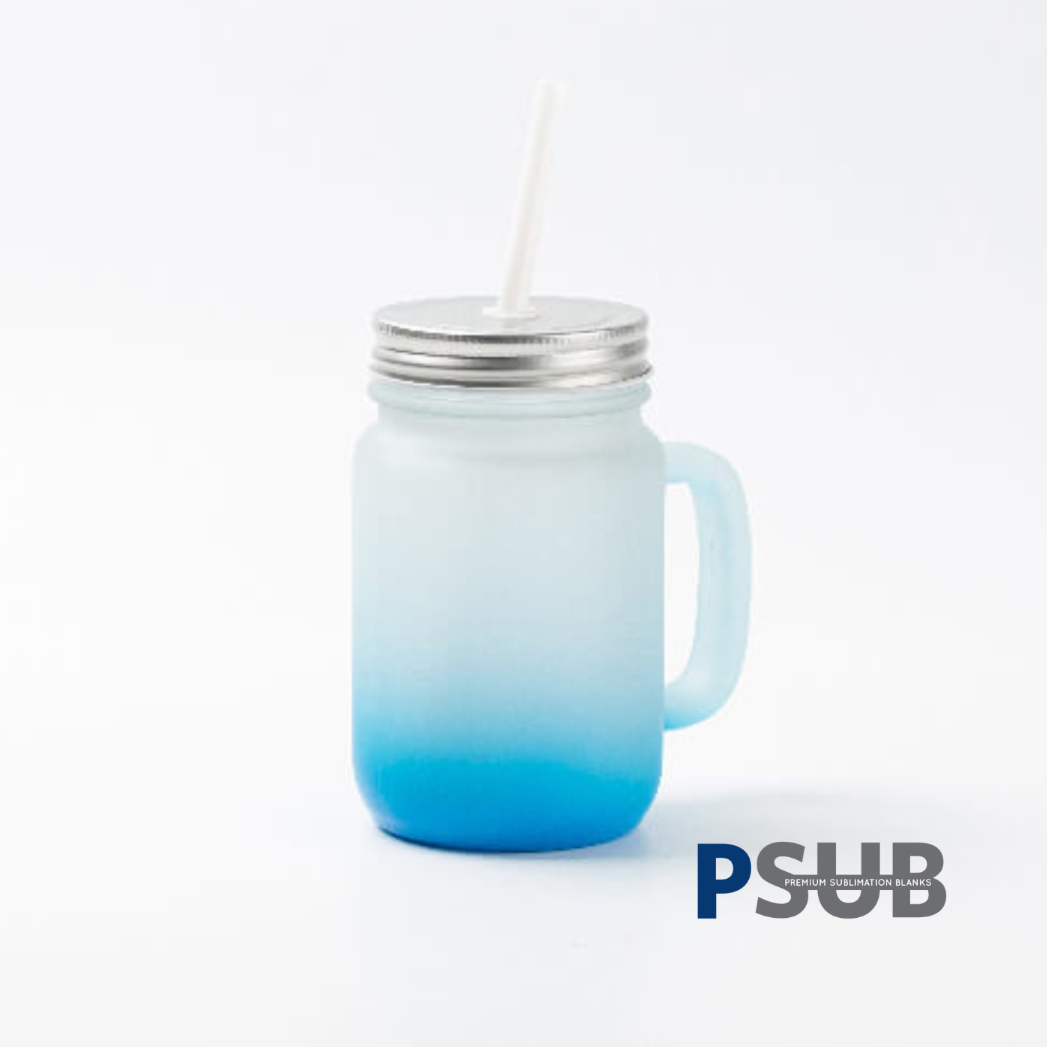 Jarra de Vidrio tipo Mason | Frosted con degradé celeste | 12 oz