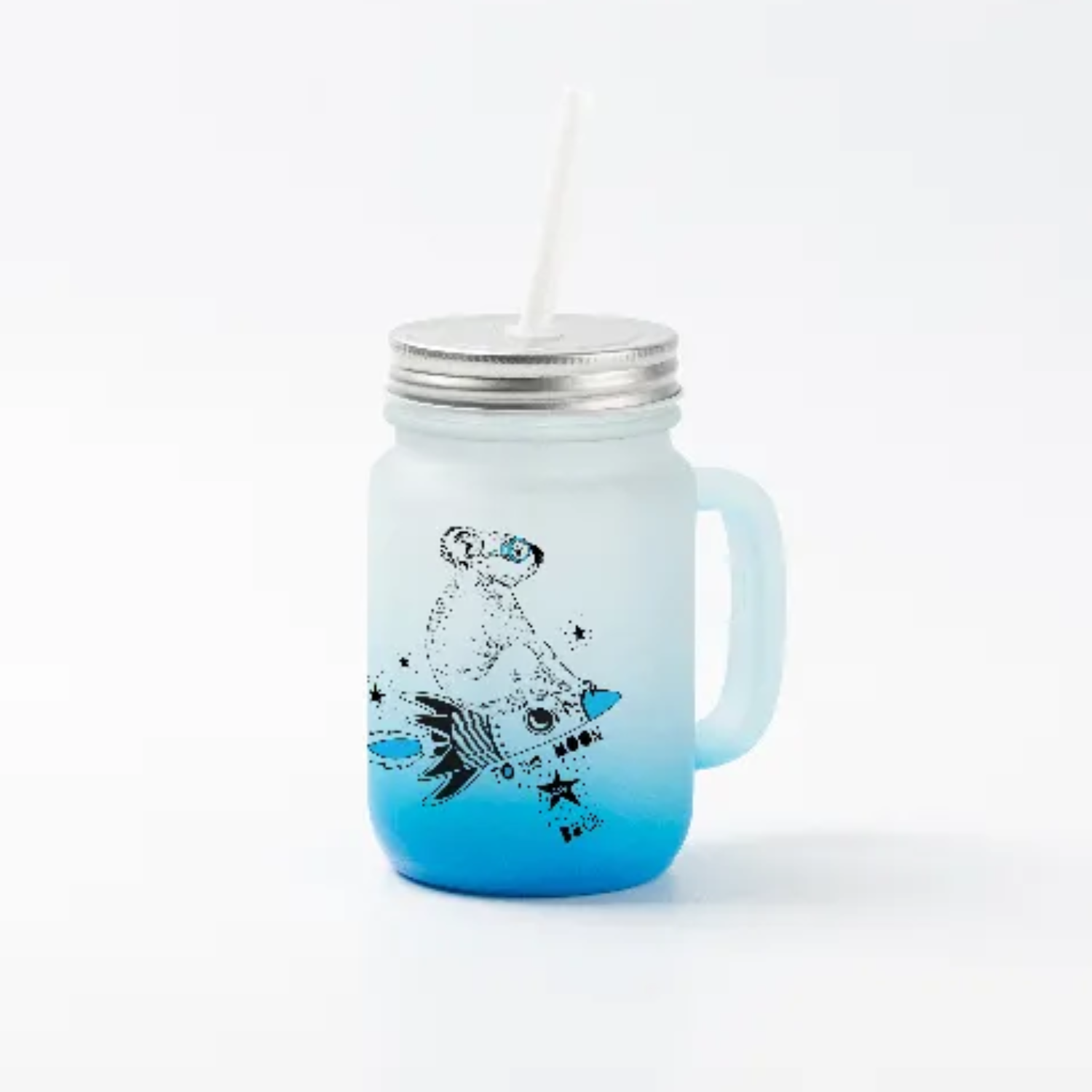 Jarra de Vidrio tipo Mason | Frosted con degradé celeste | 12 oz