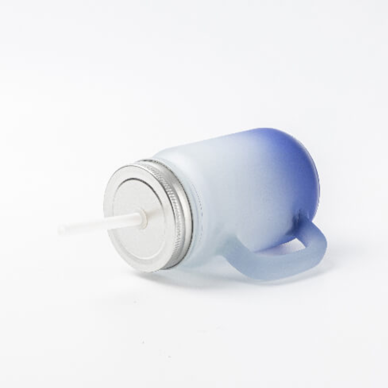 Jarra de Vidrio tipo Mason | Frosted con degradé azul | 12 oz