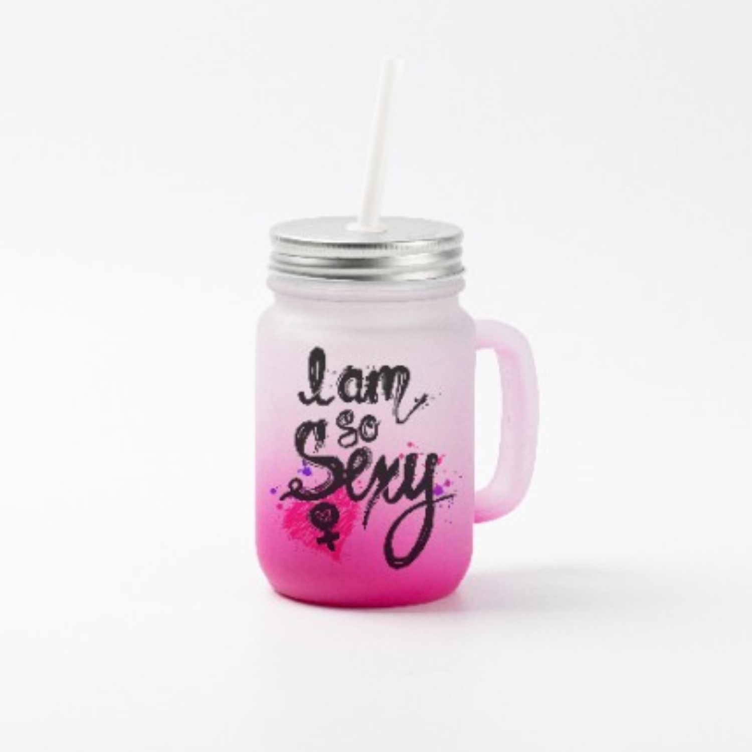 Jarra de Vidrio tipo Mason | Frosted con degradé rosa | 12 oz