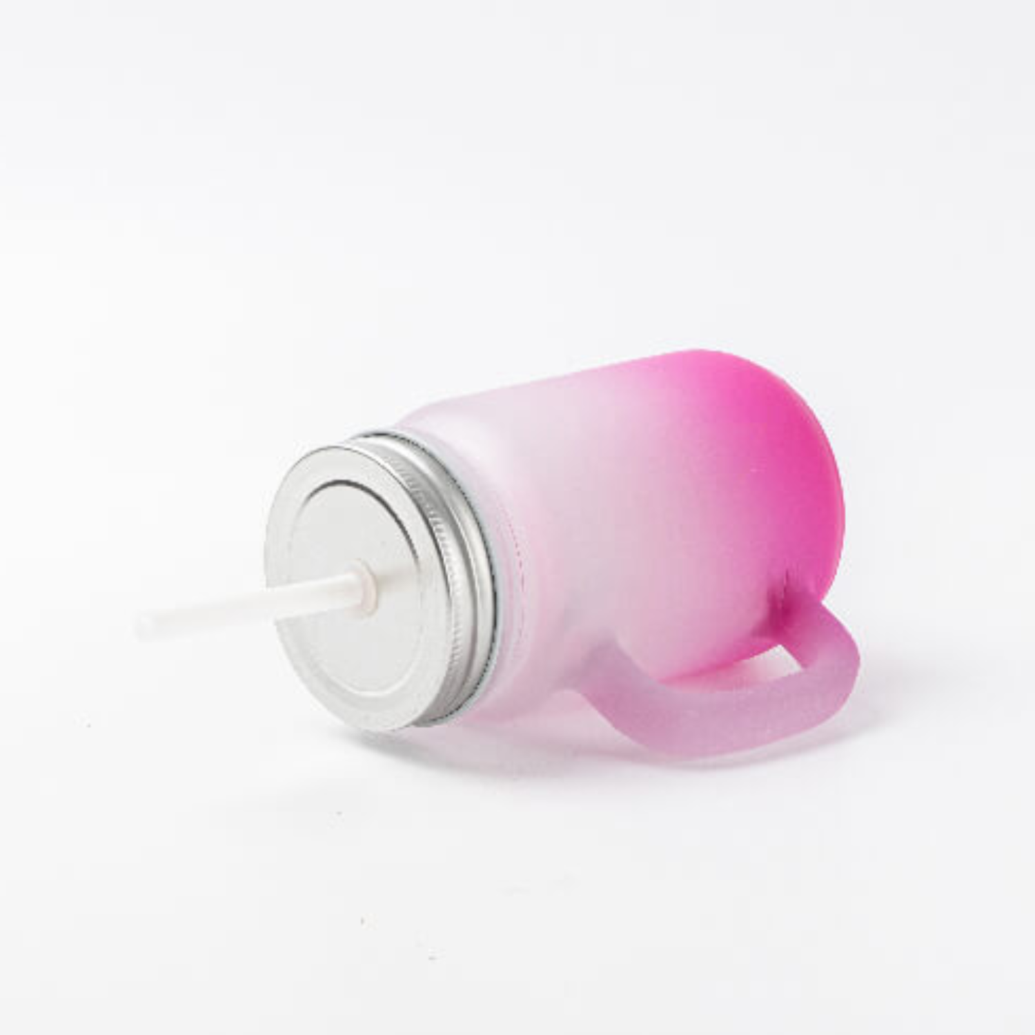 Jarra de Vidrio tipo Mason | Frosted con degradé rosa | 12 oz