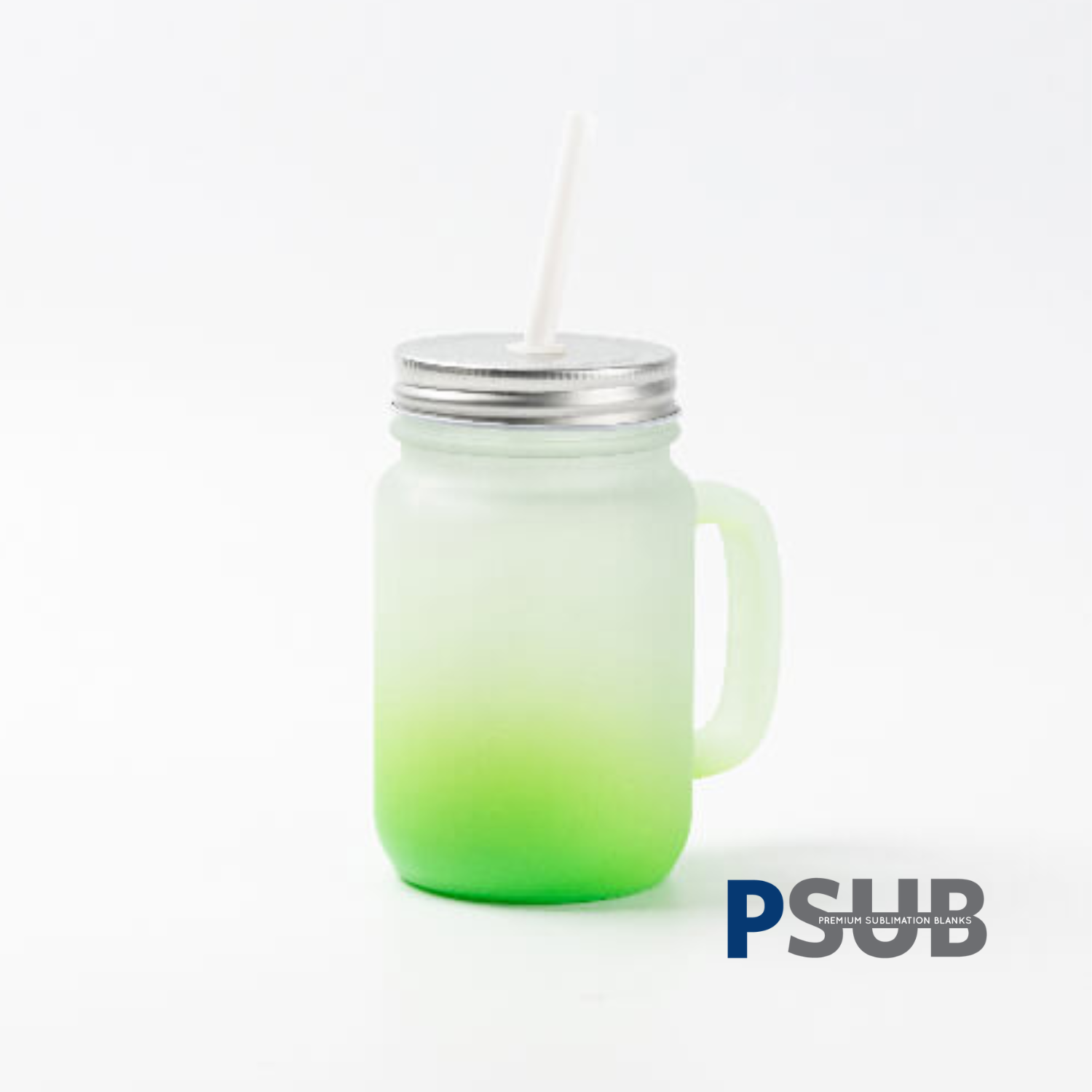 Jarra de Vidrio tipo Mason | Frosted con degradé verde | 12 oz