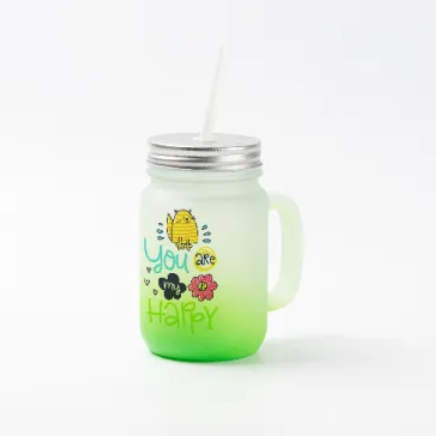 Jarra de Vidrio tipo Mason | Frosted con degradé verde | 12 oz