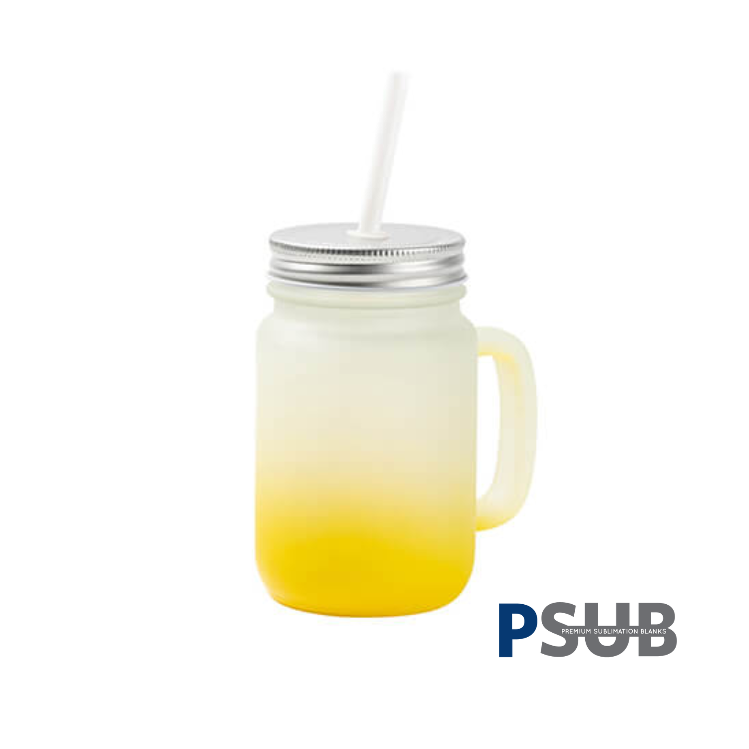 Jarra de Vidrio tipo Mason | Frosted con degradé Amarillo | 12 oz