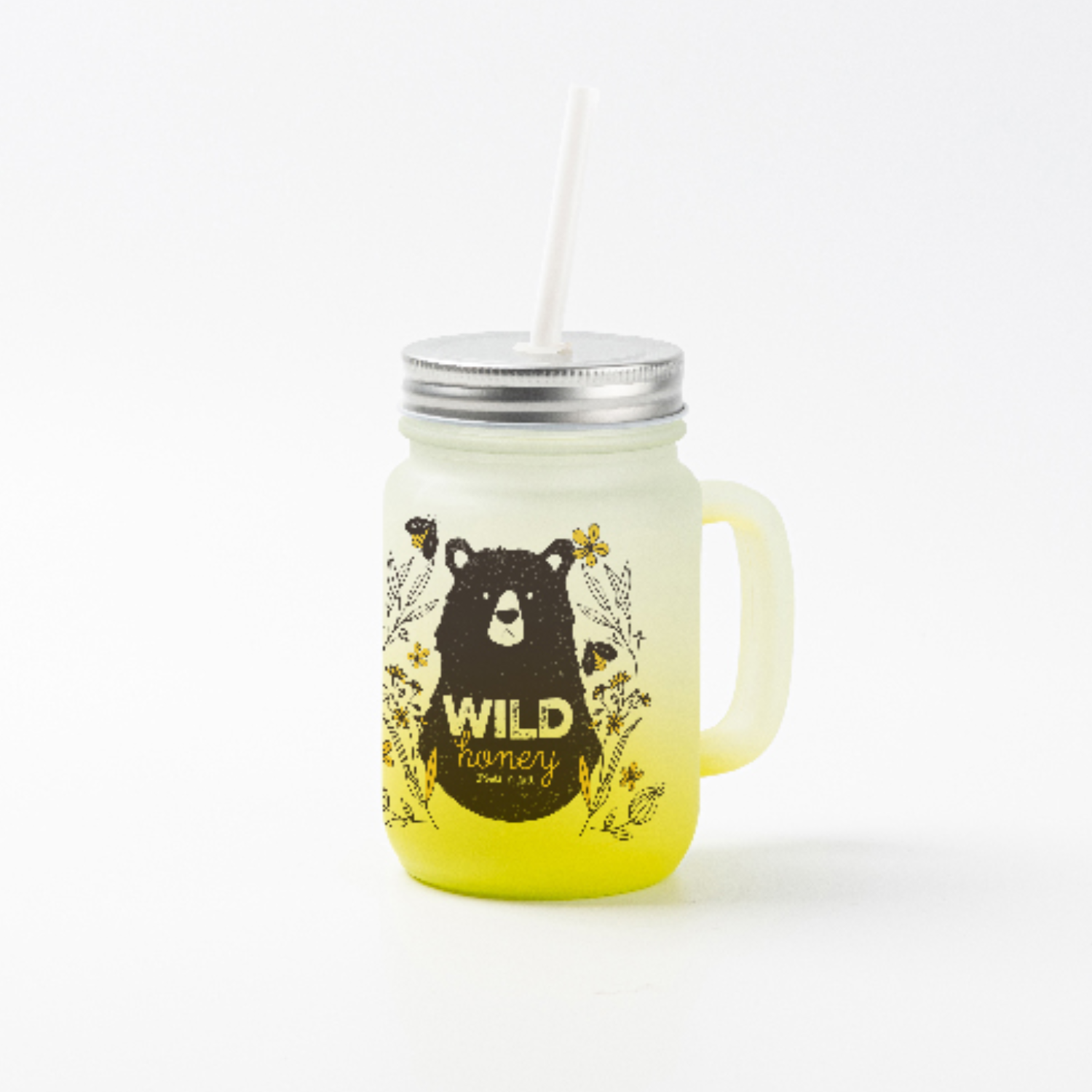 Jarra de Vidrio tipo Mason | Frosted con degradé Amarillo | 12 oz