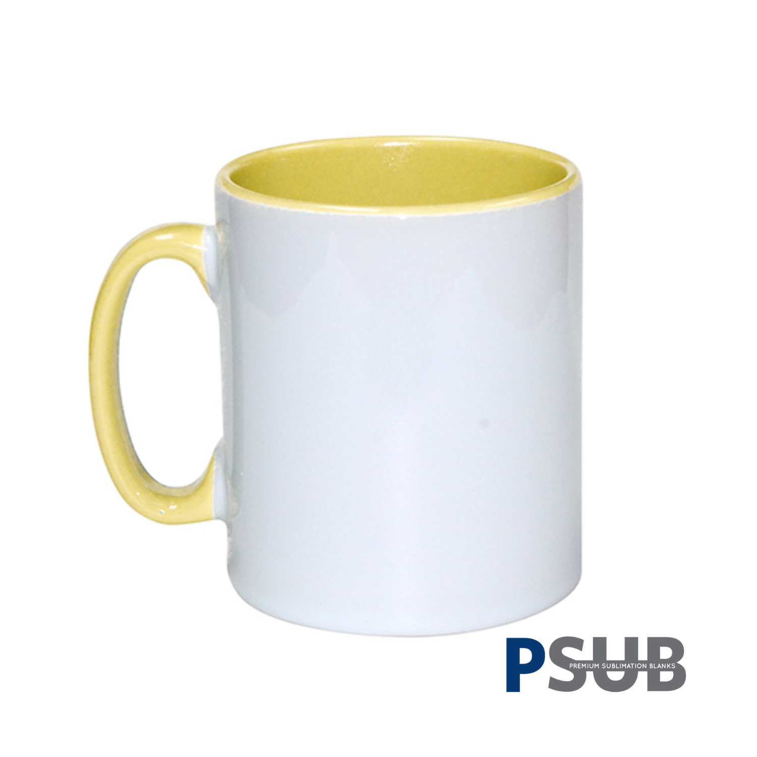 Taza Cerámica para Sublimación Blanca con Interior y Asa Amarilla | 11oz