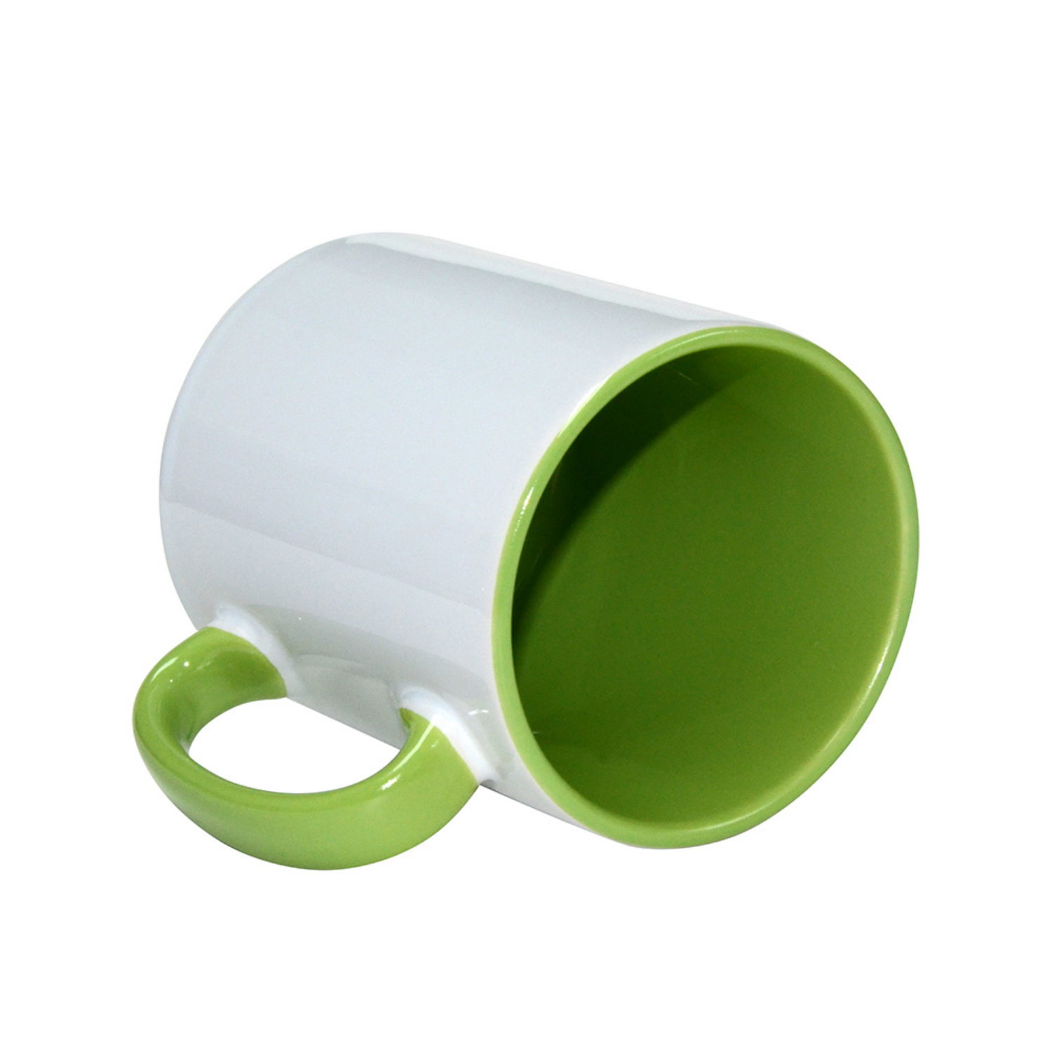 Taza Cerámica para Sublimación Blanca con Interior y Asa Verde Claro | 11oz