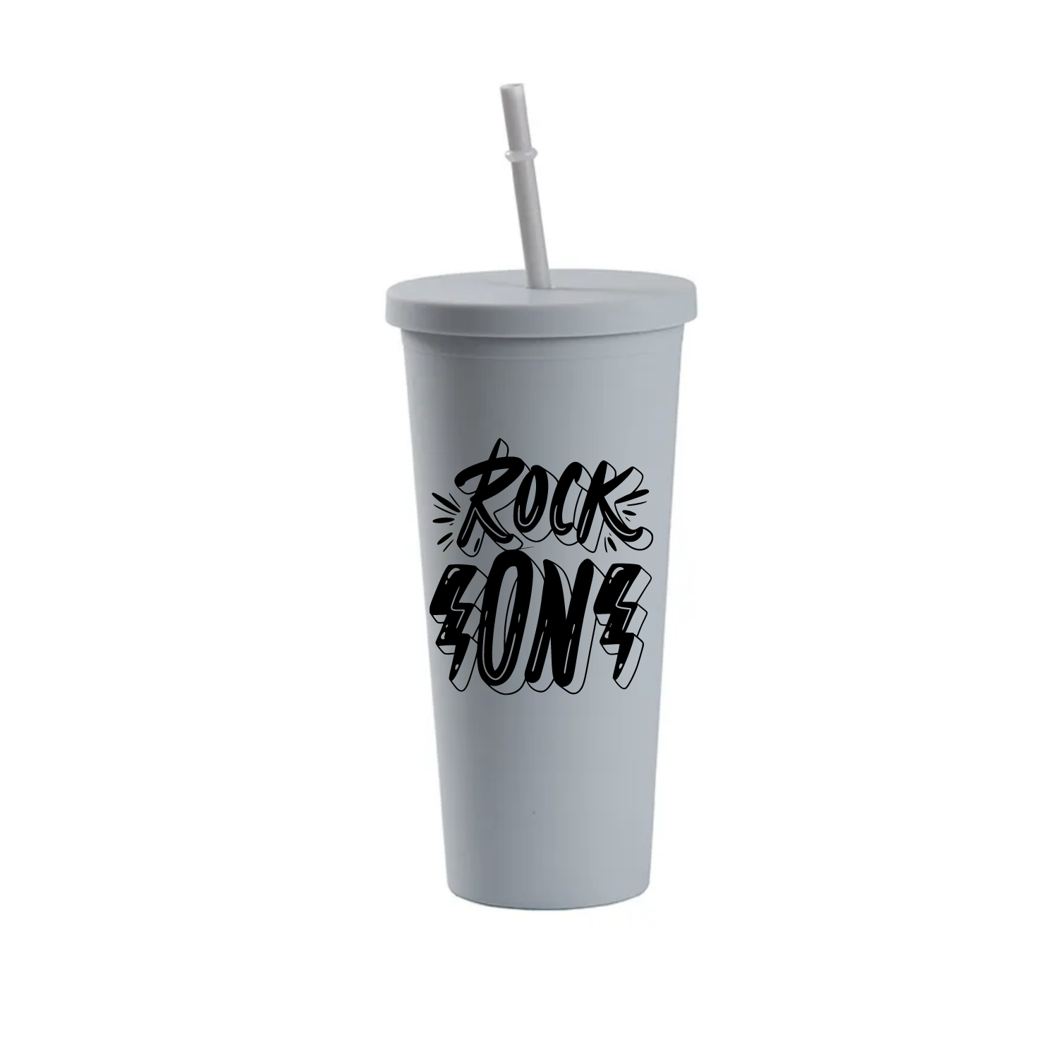 Vaso Doble Pared con carrizo y tapa | 24 oz | Gris Mate