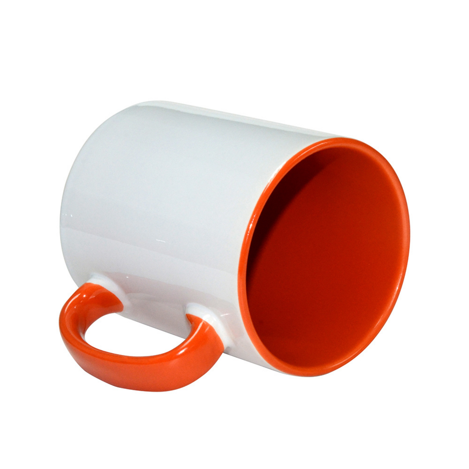 Taza de Cerámica | Blanca con Interior y Asa Naranja | 11oz