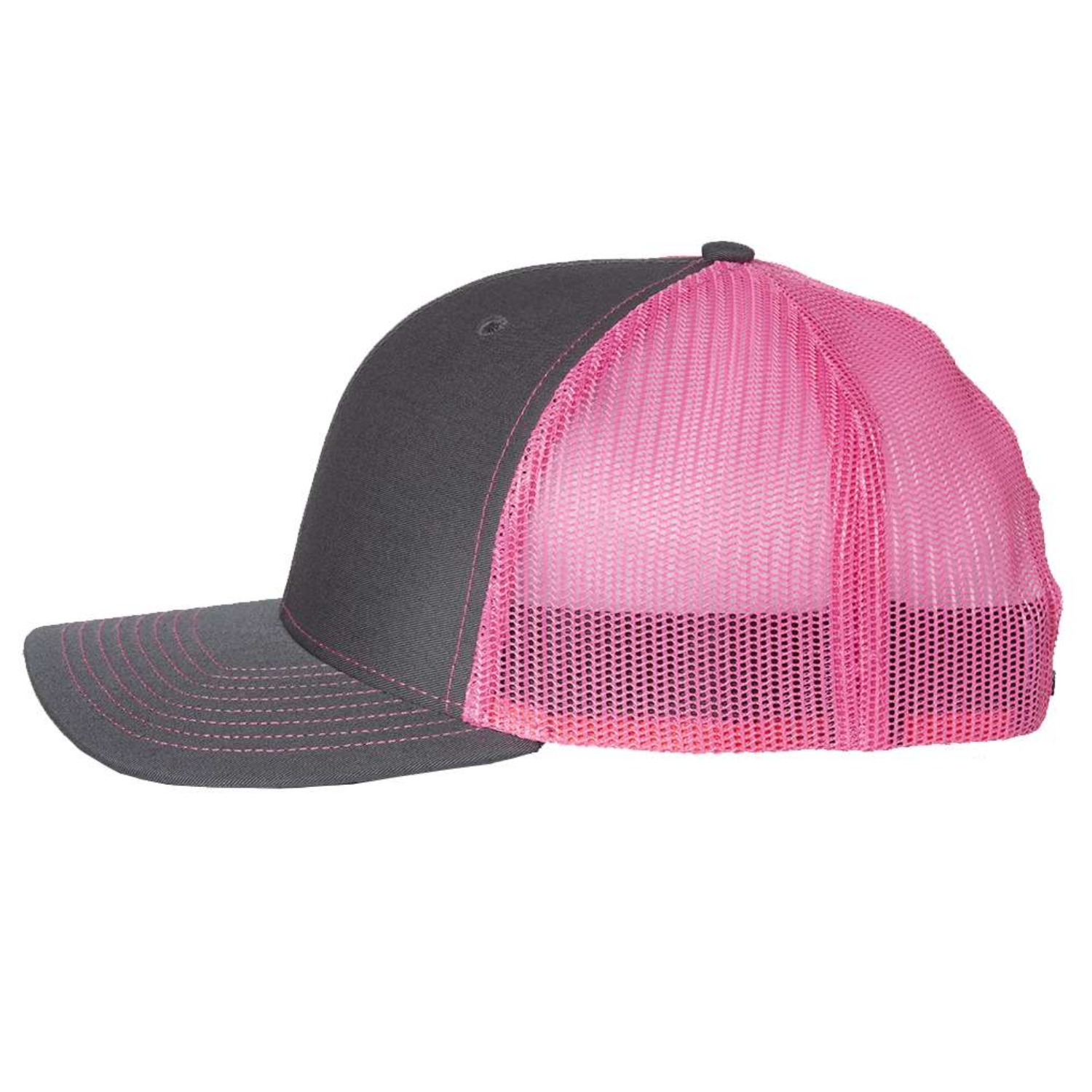 Richardson 112 | Adjustable Snapback Trucker Cap | Charcoal/ Neon Pink
