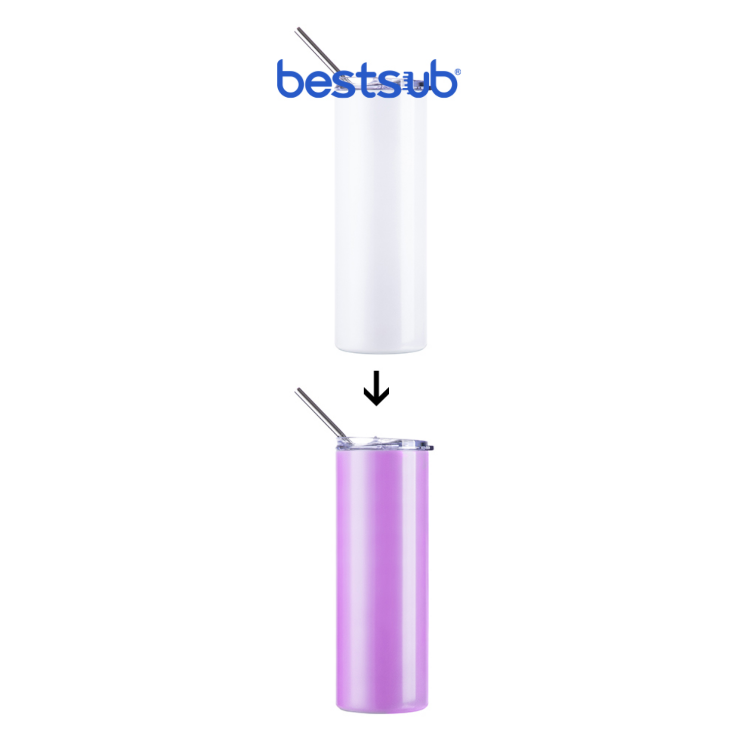 Skinny Tumbler | Sublimable | UV Color Change | White to Purple | 20oz